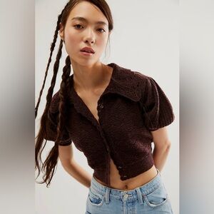 Free People Brown Cashmere Button-Up Cardigan